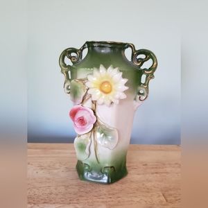 Vintage Floral Austria Double-Handled Vase